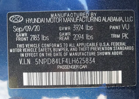 2020 Hyundai Elantra Sel из США, поврежденный, VIN 5NPD84LF4LH625834